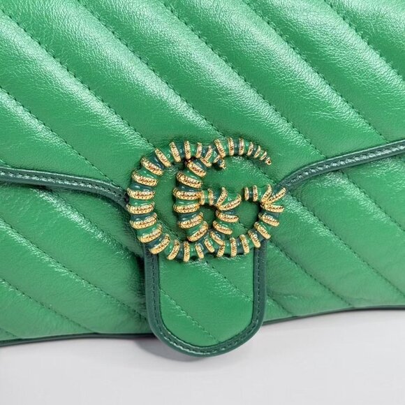 Gucci Green Medium Marmont Shoulder Bag Crossbody with Gold Chain Strap - Picture 6 of 9